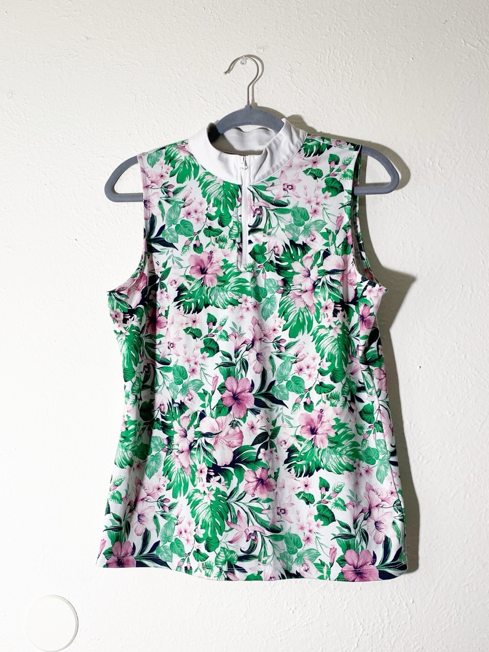 TOMMY BAHAMA Pink Green Sands Floral Sleeveless Mock Golf Shirt Large
